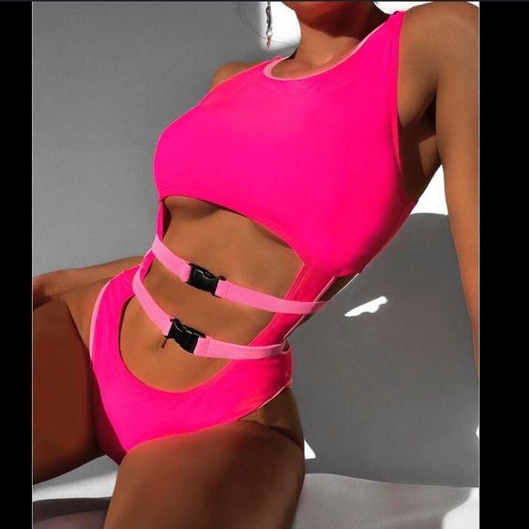 SHEIN Other - Shein Hot Pink One Piece Cut Out Swimsuit with Buckle Details